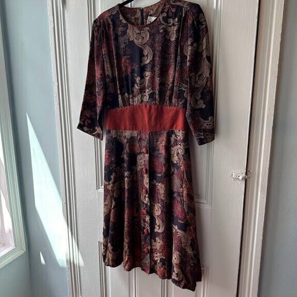 SL Fashions VTG Dress Womens Floral Boho Tapestry Button Down Made in USA - Picture 1 of 11